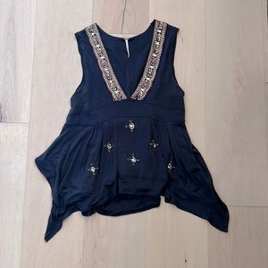 Free People dressy/casual tank with sequin detail. Navy. Size XS.